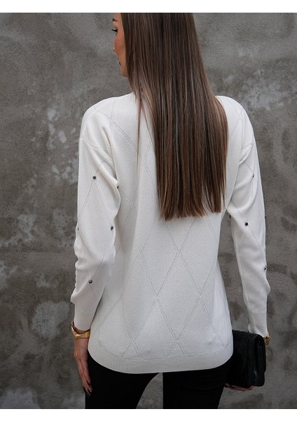 Baklava Desen Taş Işlemeli Kazak fiyatları