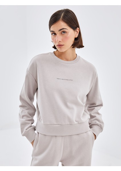 Yeni Sezon Bisiklet Yaka Baskılı Oversize Kadın Kalın Sweatshirt