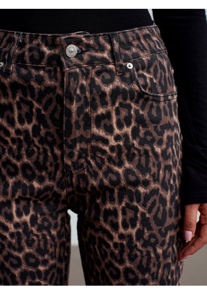 72082 Leopar Desenli Flare Jean-Kahve fırsatları