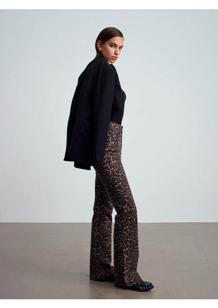 72082 Leopar Desenli Flare Jean-Kahve modelleri