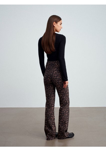 72082 Leopar Desenli Flare Jean-Kahve fiyatları