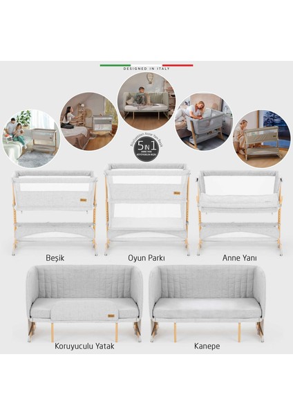 Lettino 4in1 Xl Büyüyebilen Anne Yanı Bebek Beşik Park Yatak 0-100 kg Gri fiyatları