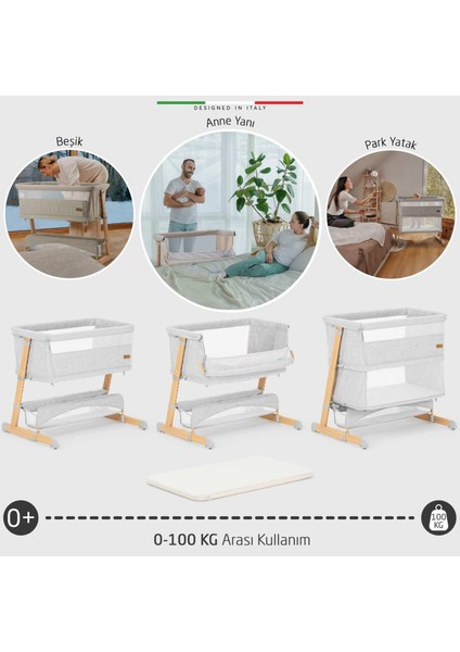 Lettino 4in1 Xl Büyüyebilen Anne Yanı Bebek Beşik Park Yatak 0-100 kg Gri modelleri