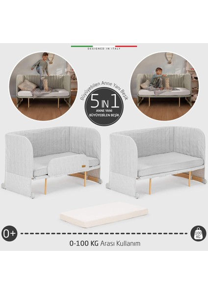 Lettino 4in1 Xl Büyüyebilen Anne Yanı Bebek Beşik Park Yatak 0-100 kg Gri fırsatları