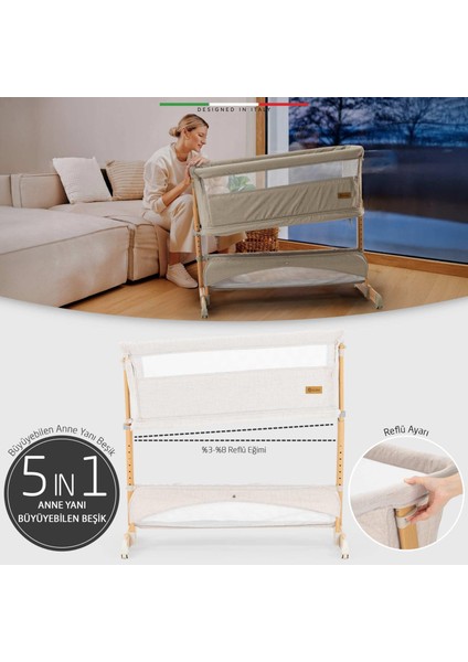 Lettino 4in1 Xl Büyüyebilen Anne Yanı Bebek Beşik Park Yatak 0-100 kg Gri