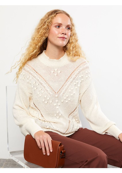 Yeni Sezon Dik Yaka Ajurlu Kadın Triko Kazak