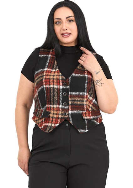 Büyük Beden Düğme Kapamalı Cep Kapaklı Astarlı Kısa Çizgili Kaşe Siyah Yelek fiyatları