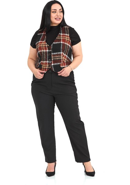 Büyük Beden Düğme Kapamalı Cep Kapaklı Astarlı Kısa Çizgili Kaşe Siyah Yelek indirimleri