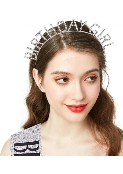 Gümüş Kristal Taşlı Birthday Girl Doğum Günü Tacı Ithal Ürün A Kalite 17X16 cm fiyatları