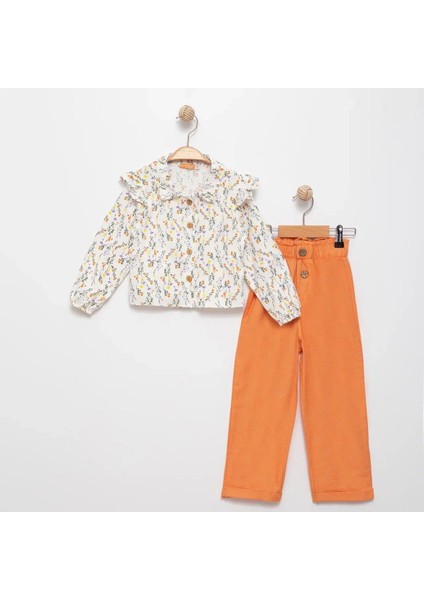 Kız Çocuk Çiçek Desenli Gömlek ve Pantolon Alt Üst Takım