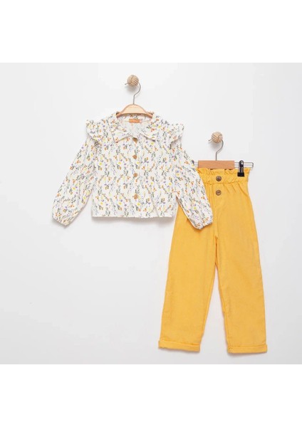 Kız Çocuk Çiçek Desenli Gömlek ve Pantolon Alt Üst Takım