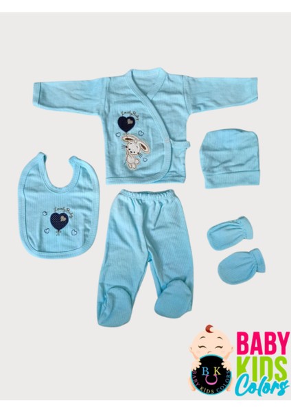 Fitilli Kumaşa Kalpli Tavşan Baskılı Poşette 5'li Set