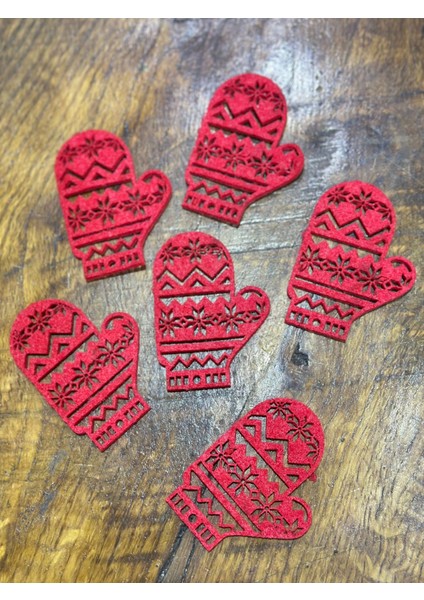 6 Adet Kırmızı Eldiven Keçe Arma 7x5 cm