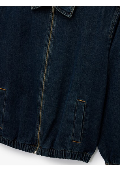 Gömlek Yaka Cepli Fermuarlı Oversize Bomber Jean Ceket modelleri