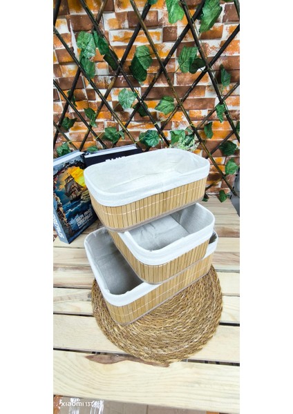 Bambu Organizer Sepet Takımı 3lü Dikdörtgen