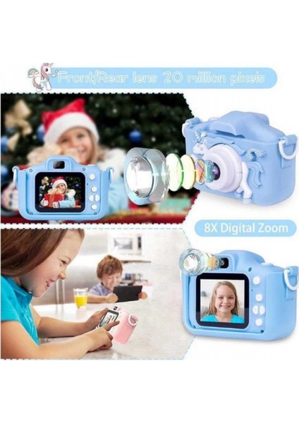 Çocuk Dijital Fotoğraf Makinası 20 Mp Video Kaydedici 2.0 Inç Çift Kameralı