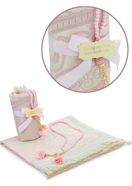 Hediyelik Isme Özel Tesbihli Seccade Seti Pembe