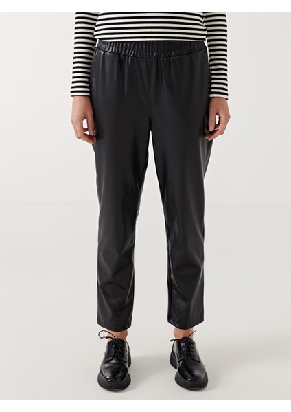 Yeni Sezon Beli Lastikli Havuç Kesim Deri Görünümlü Kadın Pantolon fiyatları