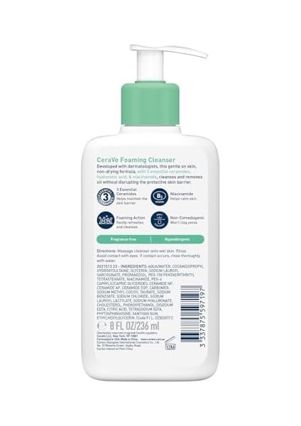 Cerave Normal ve Yağlı Ciltler Için Seramid Içerikli Köpüren Temizleyici Yüz Vücut