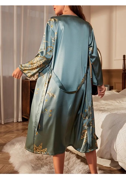 Zarif Çiçek Desenli Saten Bornozu Tüm Mevsimler Için Uygun Uyku Giyimi Sabahlık/gecelik fiyatları