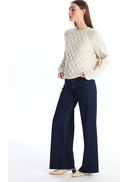 Yeni Sezon Bisiklet Yaka Kendinden Desenli Uzun Kollu Kadın Triko Kazak modelleri