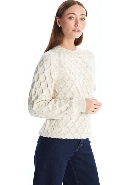 Yeni Sezon Bisiklet Yaka Kendinden Desenli Uzun Kollu Kadın Triko Kazak fırsatları