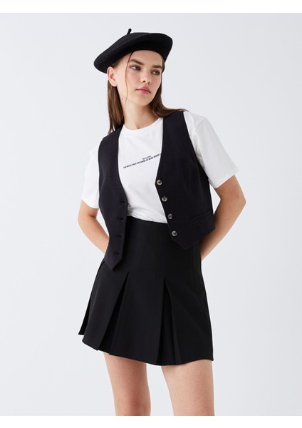 Yeni Sezon Beli Fermuarlı Düz Pileli Kadın Etek