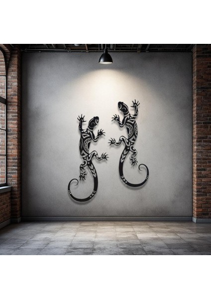 Metal Kertenkele Duvar Dekoru Seti – 2 Parça Modern Minimalist Tropikal Ev Ofis Duvar Süsü Tablo