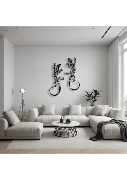 Metal Kertenkele Duvar Dekoru Seti – 2 Parça Modern Minimalist Tropikal Ev Ofis Duvar Süsü Tablo fiyatları