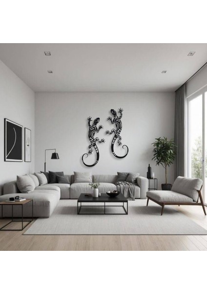 Metal Kertenkele Duvar Dekoru Seti – 2 Parça Modern Minimalist Tropikal Ev Ofis Duvar Süsü Tablo modelleri