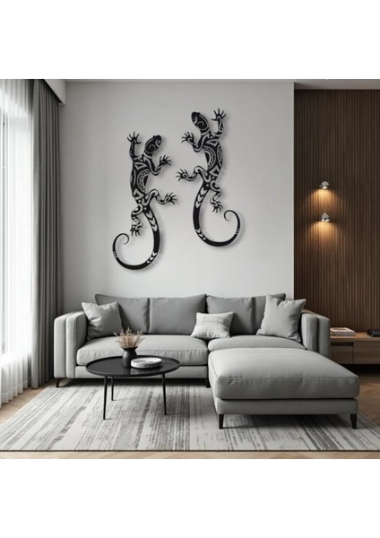 Metal Kertenkele Duvar Dekoru Seti – 2 Parça Modern Minimalist Tropikal Ev Ofis Duvar Süsü Tablo fırsatları