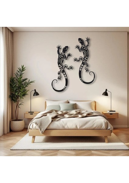 Metal Kertenkele Duvar Dekoru Seti – 2 Parça Modern Minimalist Tropikal Ev Ofis Duvar Süsü Tablo indirimleri