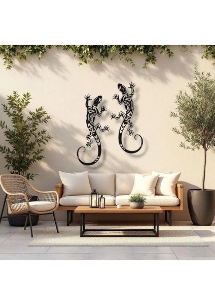 Metal Kertenkele Duvar Dekoru Seti – 2 Parça Modern Minimalist Tropikal Ev Ofis Duvar Süsü Tablo