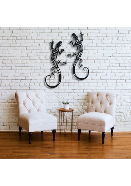 Metal Kertenkele Duvar Dekoru Seti – 2 Parça Modern Minimalist Tropikal Ev Ofis Duvar Süsü Tablo