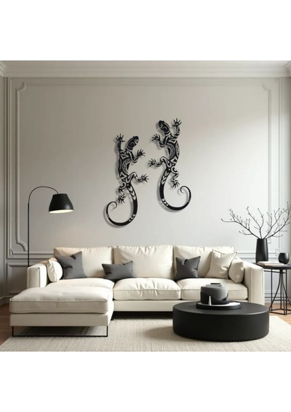 Metal Kertenkele Duvar Dekoru Seti – 2 Parça Modern Minimalist Tropikal Ev Ofis Duvar Süsü Tablo