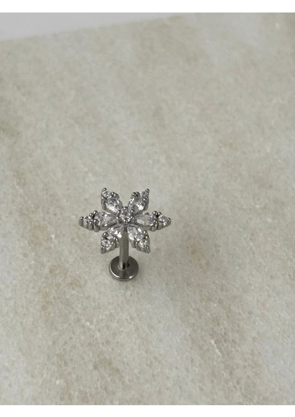 Kar Tanesi Şeklinde Taşlı Silver Piercing
