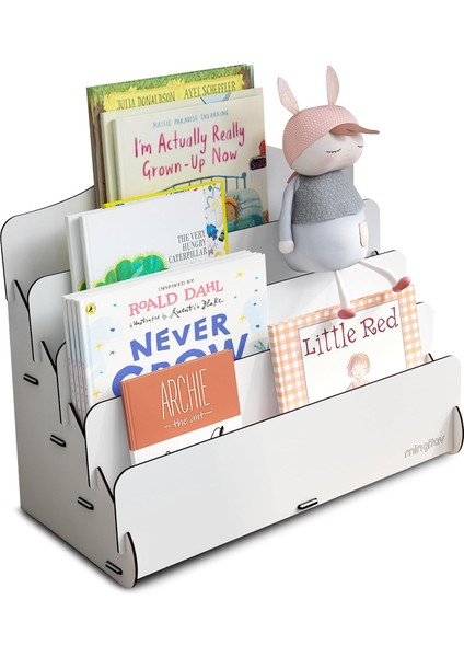 Mini Çocuk Kitaplığı 4 Raflı Ahşap Çocuk Odası Kitaplık Masaüstü Mini Kitaplık (Beyaz)