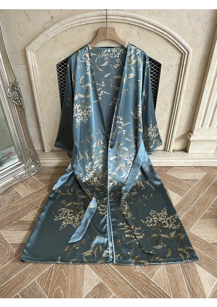 Zarif Çiçek Desenli Saten Bornozu Tüm Mevsimler Için Uygun Uyku Giyimi Sabahlık/gecelik fırsatları