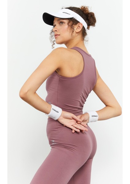 Gül Kurusu Yüksek Bel Kapri-Crop Atlet Slim Fit Kadın Tayt Takım - 95284