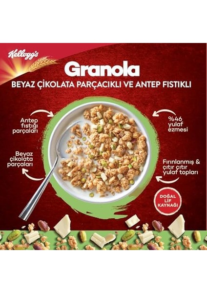 Kellogg&apos;s Granola Beyaz Çikolatali & Antep Fıstikli 300 Gr,%46 Yulaf Içerir,lif Kaynağı,antioksidan Içerir,kahvaltılık Gevrek,müsli modelleri