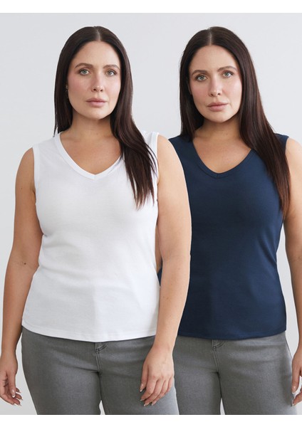 Yeni Sezon Büyük Beden V Yaka Kadın Atlet 2'li