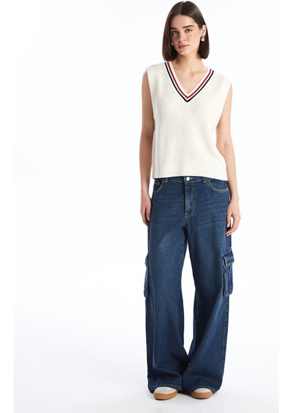 Yeni Sezon Kadın V Yaka Düz Triko Süveter modelleri