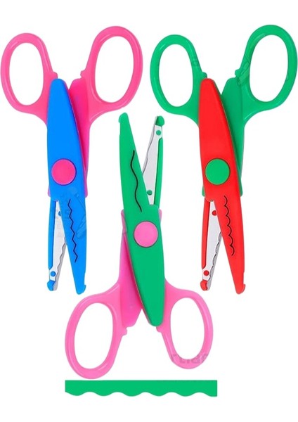 Şekilli Makas Metal Plastik Kaplamalı 3 Lü 1 Paket Desenli Tırtıklı Şekilli Kesen Makas Seti Güvenli Çocuk Okul Öncesi
