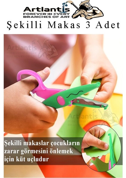 Şekilli Makas Metal Plastik Kaplamalı 3 Lü 1 Paket Desenli Tırtıklı Şekilli Kesen Makas Seti Güvenli Çocuk Okul Öncesi fiyatları