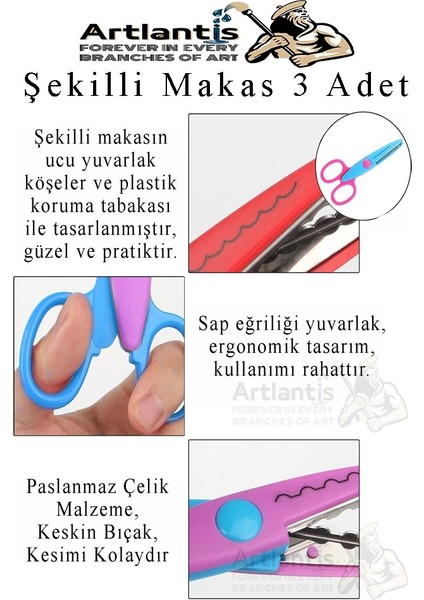 Şekilli Makas Metal Plastik Kaplamalı 3 Lü 1 Paket Desenli Tırtıklı Şekilli Kesen Makas Seti Güvenli Çocuk Okul Öncesi modelleri