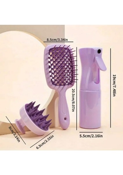 4 In 1 Saç Bakım Sprey Şişesi+Saç Bakım Yağı Uygulama Şişesi+Masaj Tarağı+Saç Açıcı Hollow Tarak Set (Mor)