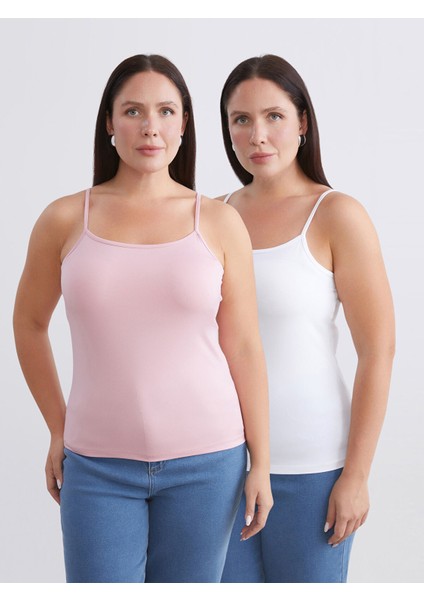 Yeni Sezon Büyük Beden Kare Yaka Askılı Kadın Atlet 2'li