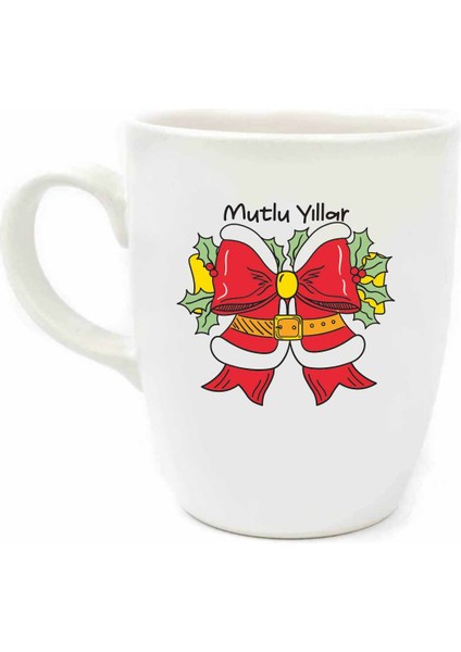 Mutlu Yıllar Kurdele Krem Oval Kupa No:19-Yılbaşı Temalı Kupa