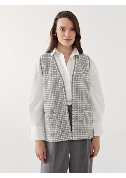 Yeni Sezon V Yaka Ekose Kadın Yelek