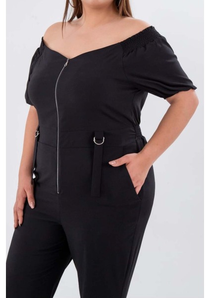 Kadın Büyük Beden Fermuarlı Cepli Siyah Tulum fiyatları